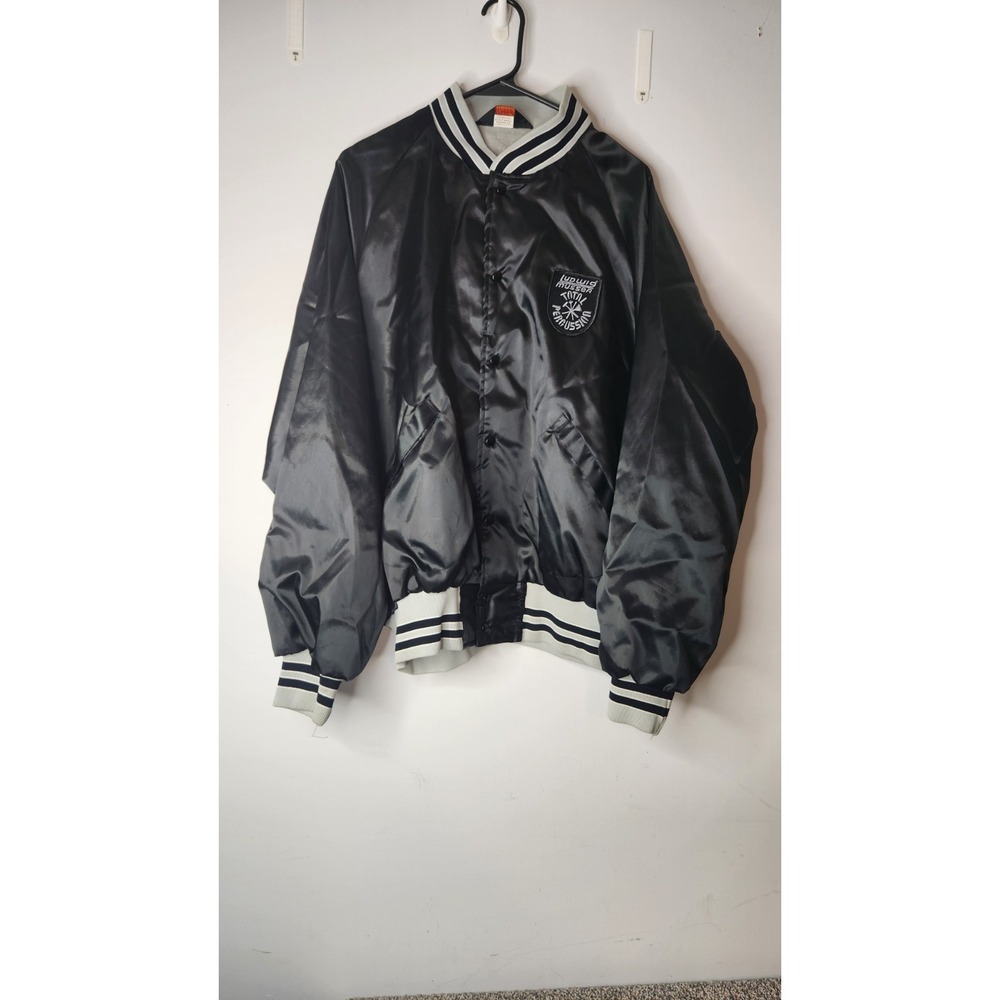 Vintage Pla-Jac Ludwig Musser Total Percussion Satin Bomber Jacket XL Black USA